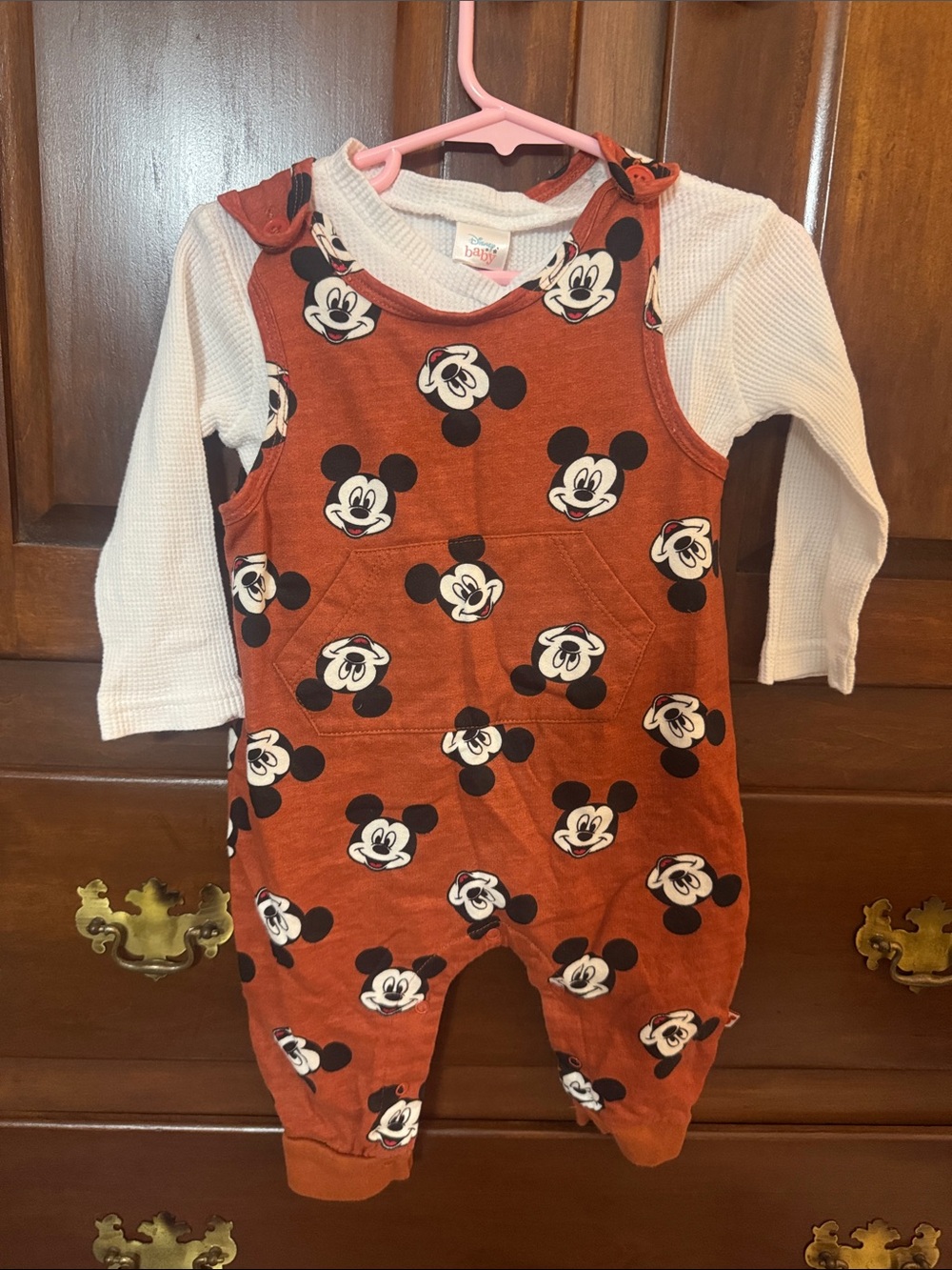 Disney Orange Mickey Mouse Allover Print One-Piece Romper